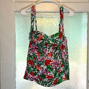 Caribbean Joe Women’s White Tropical Floral Print Tankini Top Size 2XL